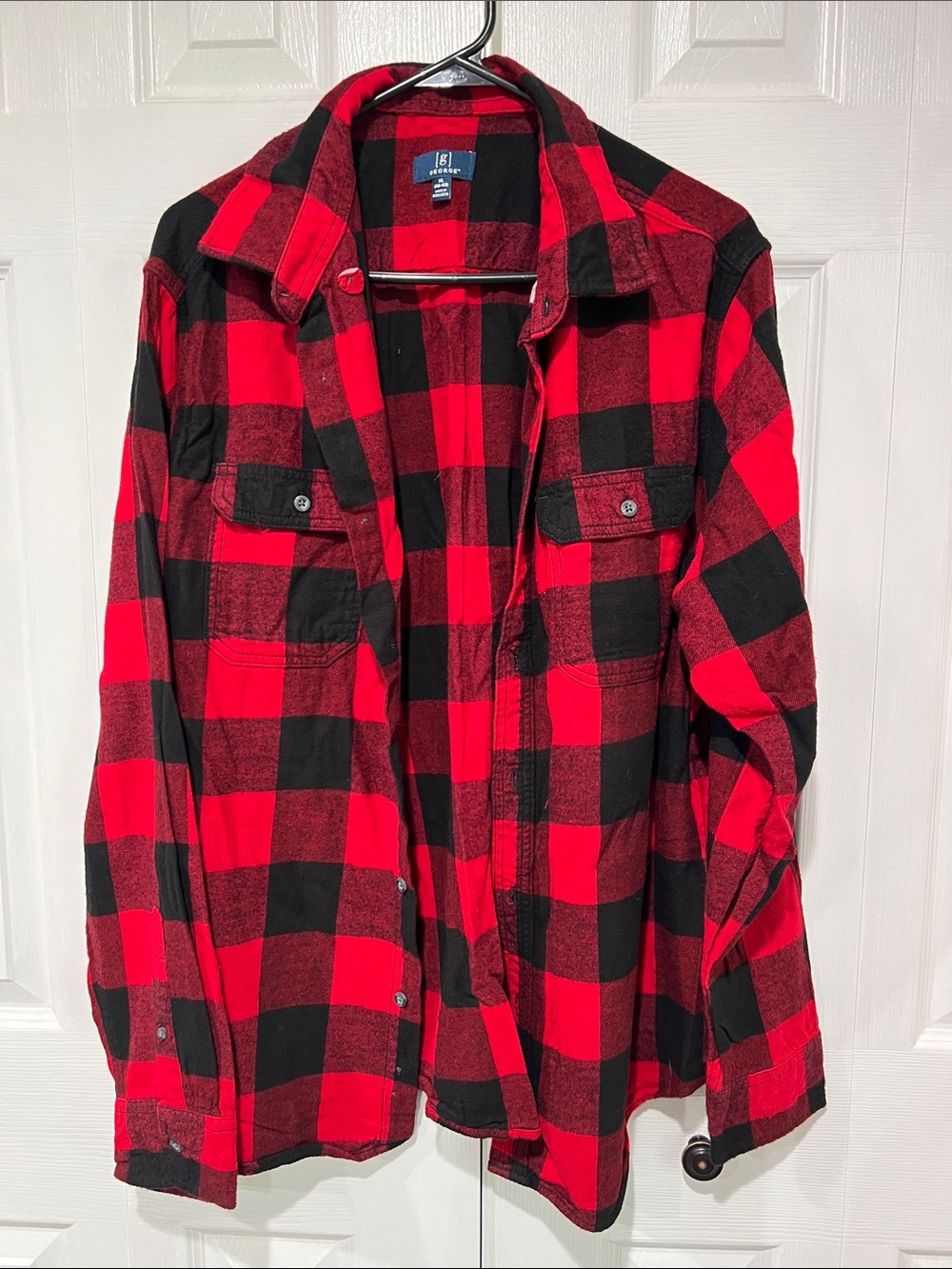 George Red and Black Buffalo Plaid Button-Down Shirt